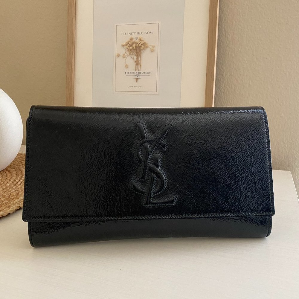 Preowned Black Patent Leather YSL Saint Lauren Belle De Jour Clutch